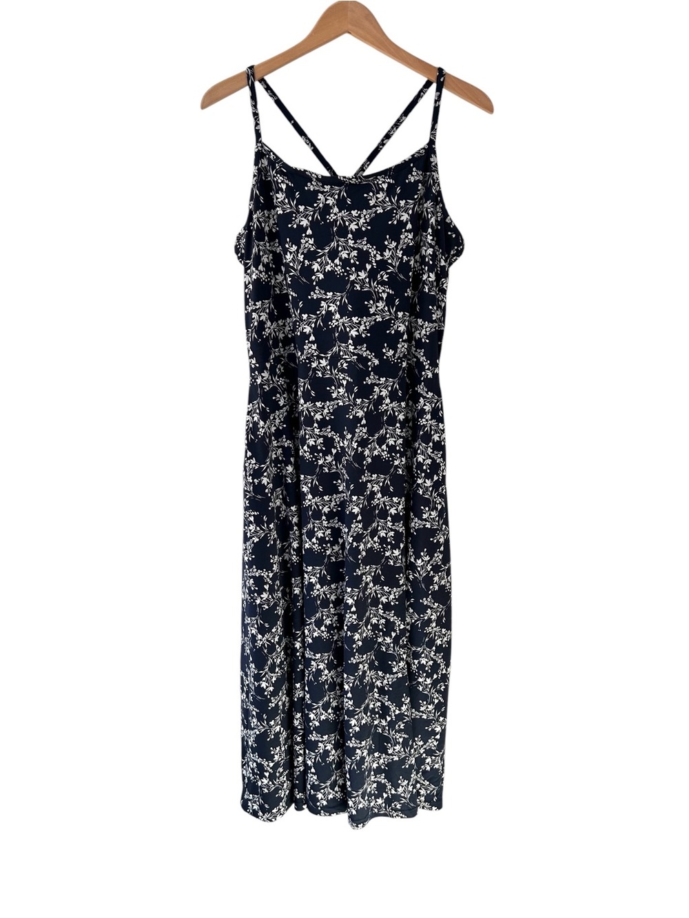 Pact Fit & Flare floral Midi Dress XXL navy blue organic Cotton Pockets NWOT